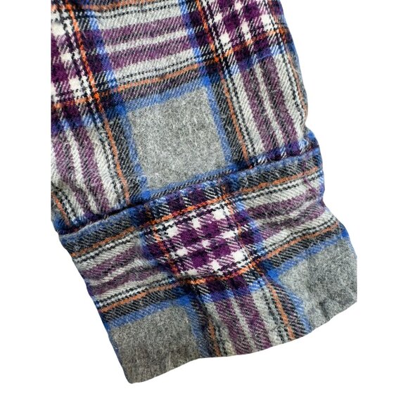 Boden Kids Plaid Flannel Button-Up Shirt 7-8Y Multicolor Gray Purple - Picture 4 of 10